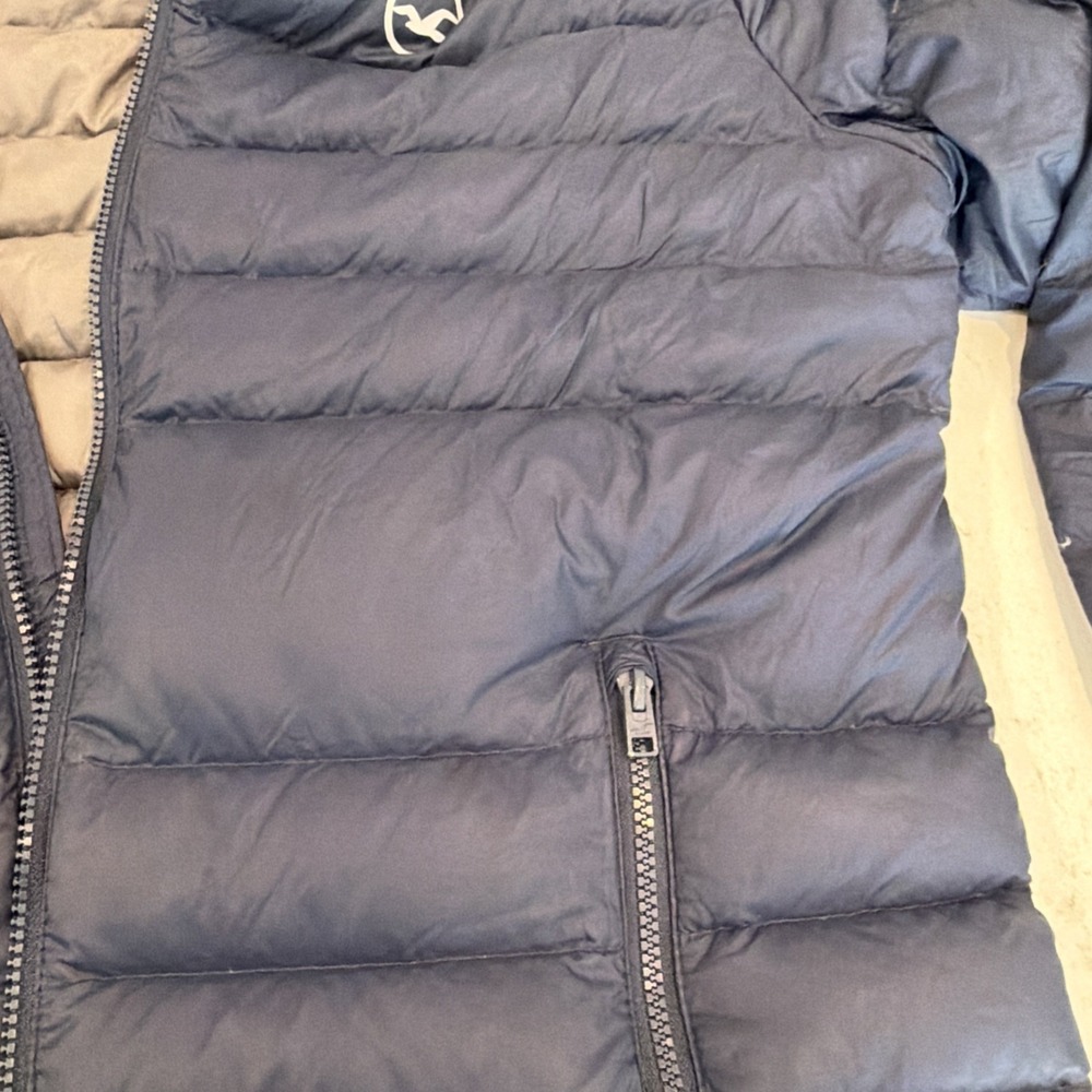 Hollister Duck Down Puffer Jacket XLarge Blue Full Zip - One Section Damage - Picture 10 of 12